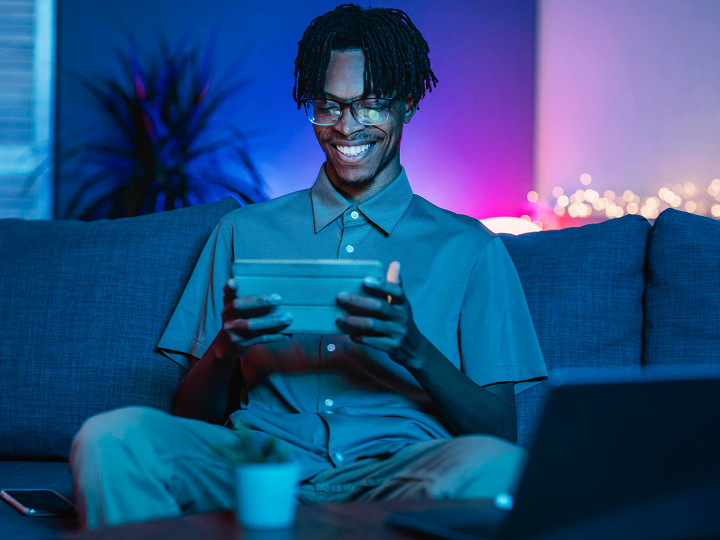 Person using a phone at night
